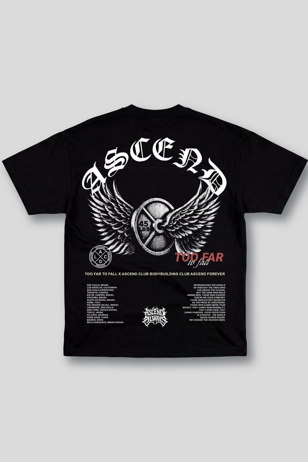 Camiseta Oversized Preta Ascend Too Far To Fall Tour