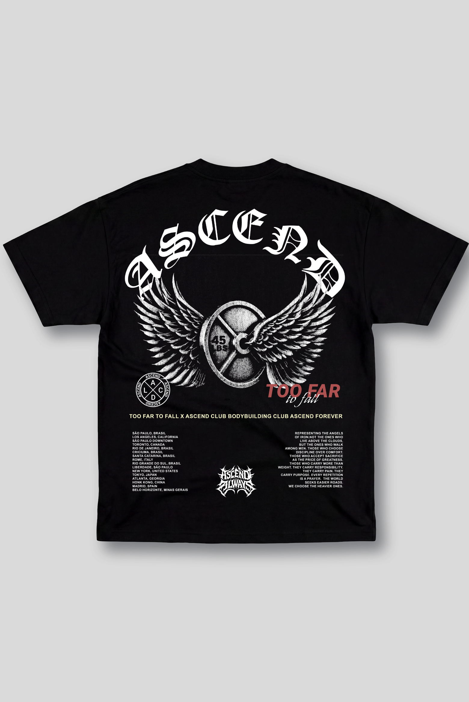 Camiseta Oversized Preta Ascend Too Far To Fall Tour